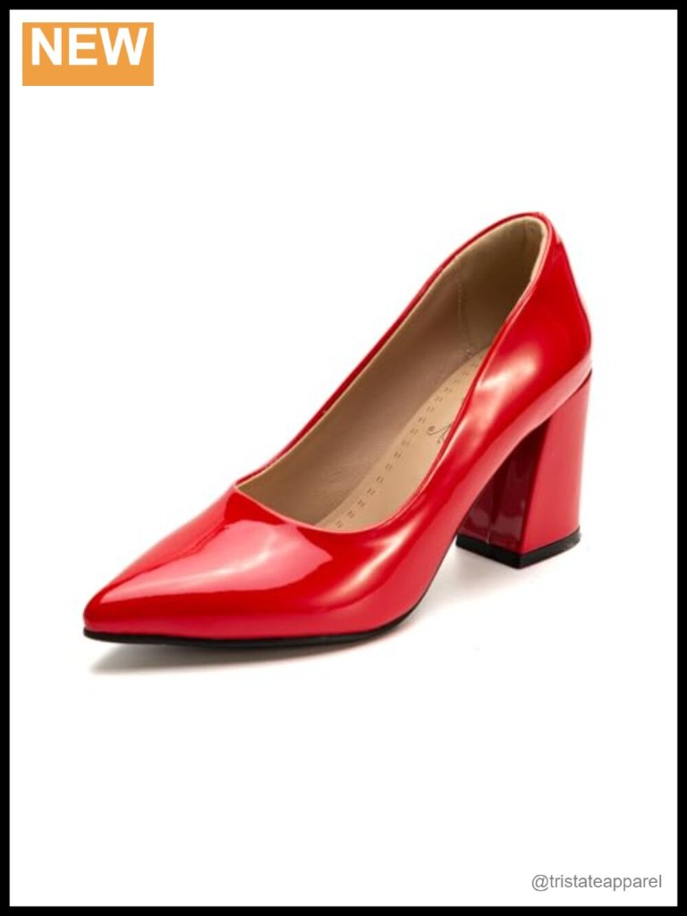 Patent Leather Chunky Block High Heeled Pumps Closed Toe Women Heels